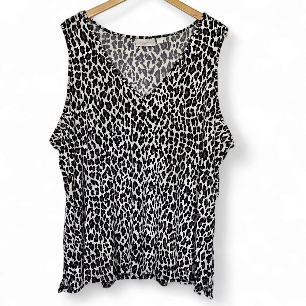 Belle by Kim Gravel Sleeveless Top Size 3X Leopard‎ Print V-Neck Slinky Stretch